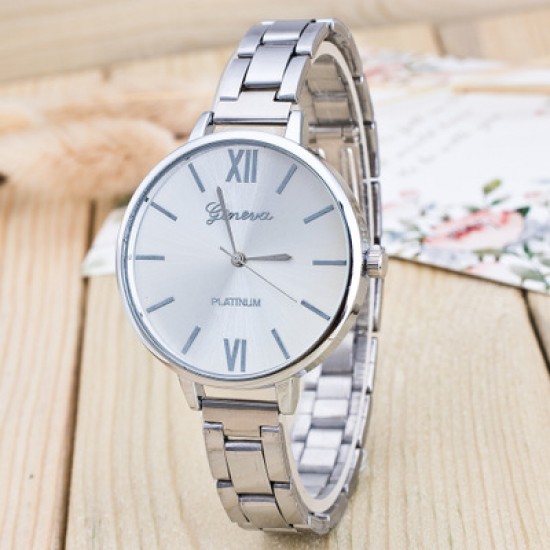 Roman Numbers Silver Stainless Steel Women Wrist Watch W-54S
