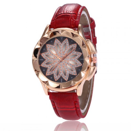 Hollow Floral Dial Design Red Leather Strap Wrist Watch W-59RD Hollow Floral Dial Design Red Leather Strap Wrist Watch W-59RD