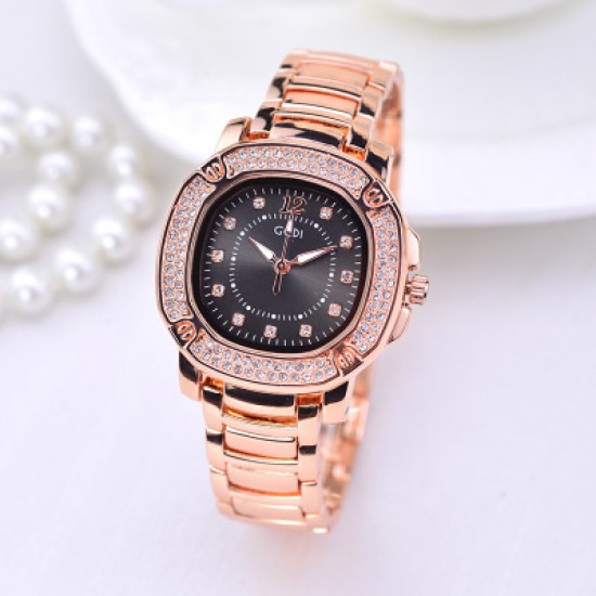 High End Fashion Diamond Square Black Dial Bracelet Watch W-78BK
