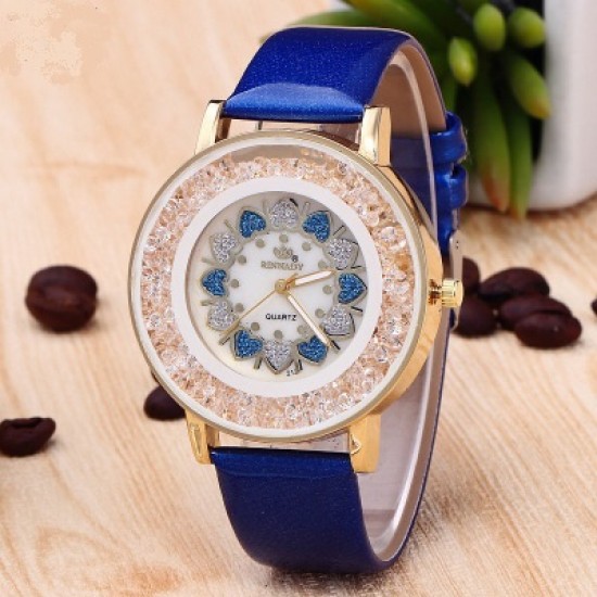 Hearts Designed Dial Blue Leather Strap Bracelet Watch W-70BL Hearts Designed Dial Blue Leather Strap Bracelet Watch W-70BL