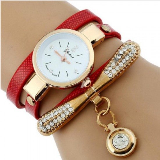 Red Strap Three Layers Pendant Bracelet Watch W-72RD