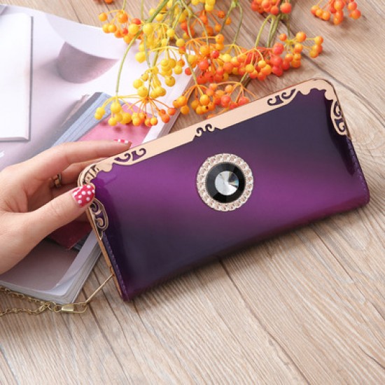 Purple Bright Leather With Diamond Long Wallet WB-110PR Purple Bright Leather With Diamond Long Wallet WB-110PR