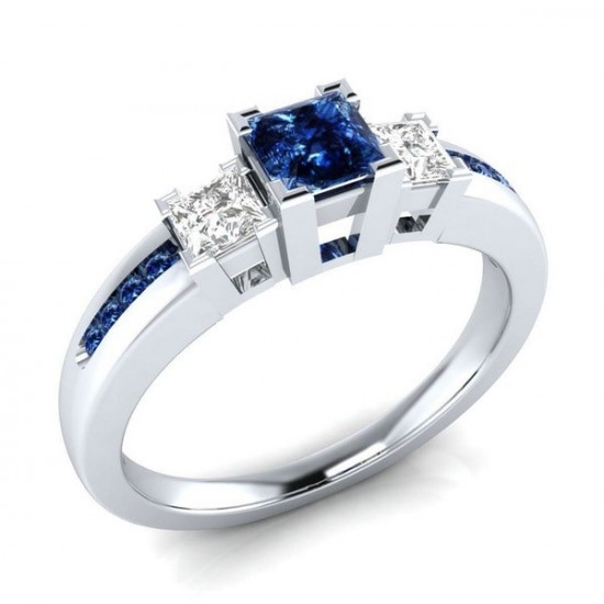 Blue Square Topaz Silver Plated Vintage Rings R-29BL