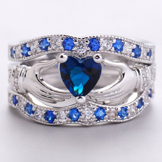 New 3 in 1 Silver Blue Women's Claddagh Rings R-20 New 3 in 1 Silver Blue Women's Claddagh Rings R-20