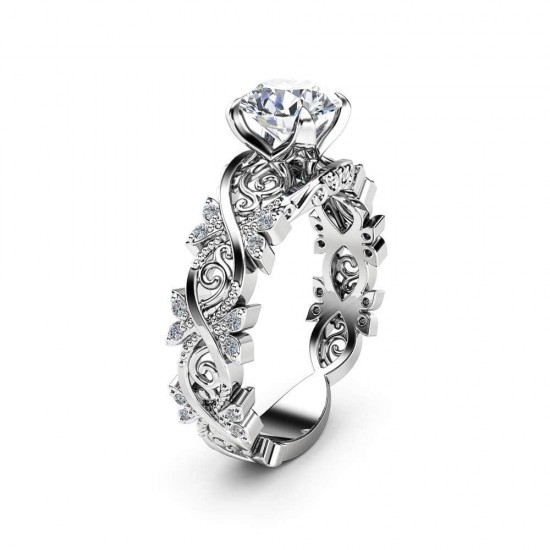 Thorns Love Single Diamond Hollow Zircon Leaf RingS R-40 Thorns Love Single Diamond Hollow Zircon Leaf RingS R-40