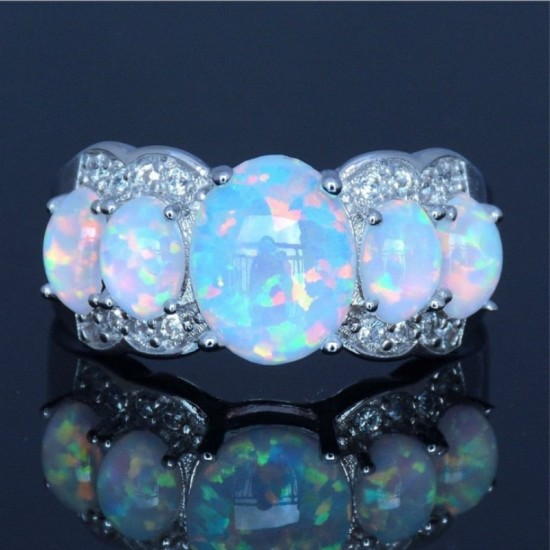 White Fire Opal Rings For Women's R-41 White Fire Opal Rings For Women's R-41