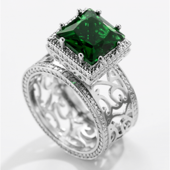 Emerald Square Diamond Zircon Silver Rings R-39