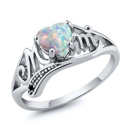 Fire Opal Heart Mom Gift European Style Rings R-49