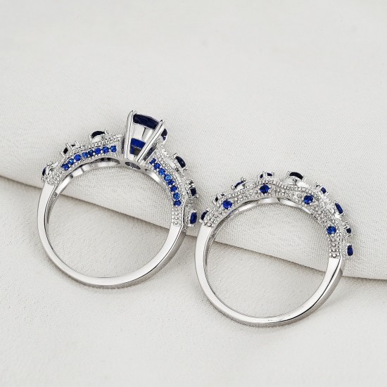Blue Eternity Sapphire Double Sterling Silver Rings R-55 Blue Eternity Sapphire Double Sterling Silver Rings R-55 |image