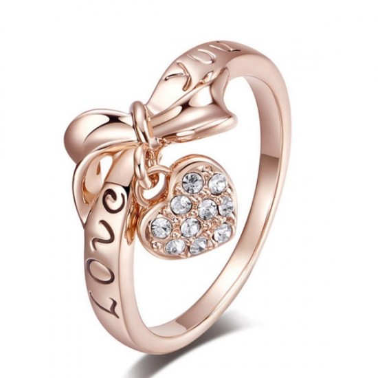 Love Heart Shaped Bow Diamond Sterling Gold Rings R-57G Love Heart Shaped Bow Diamond Sterling Gold Rings R-57G