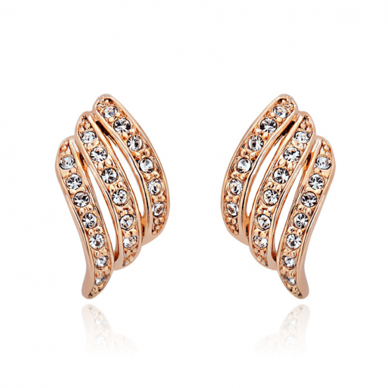 Diamonds Rows Wave Design Gold Plated Stud Earrings E-31GD Diamonds Rows Wave Design Gold Plated Stud Earrings E-31GD