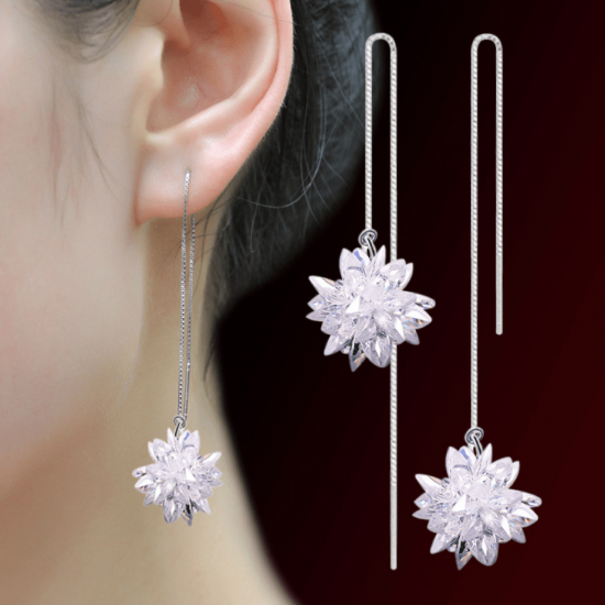 Ice Flower Ball Sterling Silver Tassel Earrings E-41 Ice Flower Ball Sterling Silver Tassel Earrings E-41