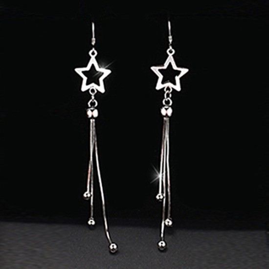 Silver Star Tassels Long Pendant Earrings E-42