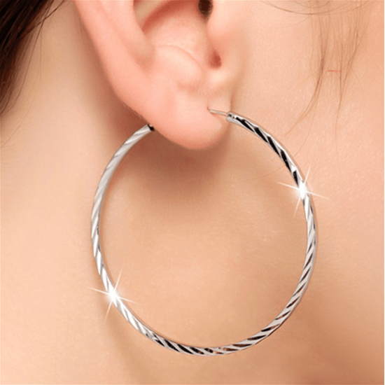 Silver Alloy Round Big Hoop Earrings E-43
