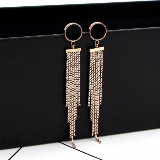 Black Clover Long Chain Rose Gold Tassel Earrings E-63