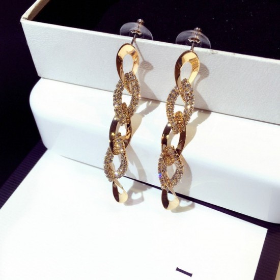 Rhinestone Arrow Hyperbole Long Gold Earrings E-65G Rhinestone Arrow Hyperbole Long Gold Earrings E-65G