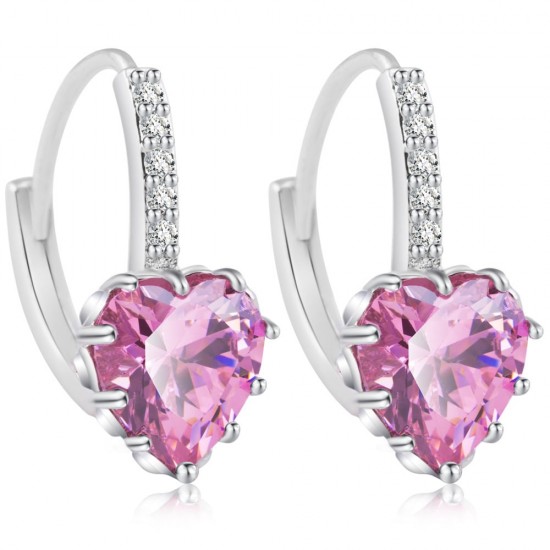 Heart Design Pink Zircon Crystal Dangle Earrings E-26PK