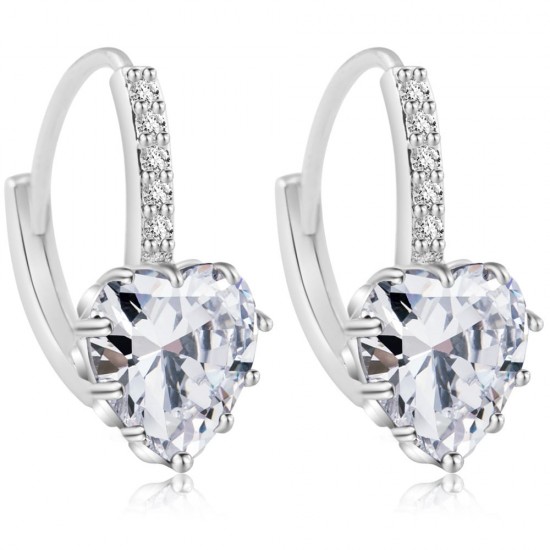 Heart Design White Zircon Crystal Dangle Earrings E-26W