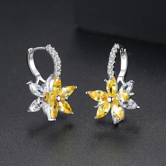 Snowflake Clear Yellow Stone Flower Shape Earrings E-30Y Snowflake Clear Yellow Stone Flower Shape Earrings E-30Y