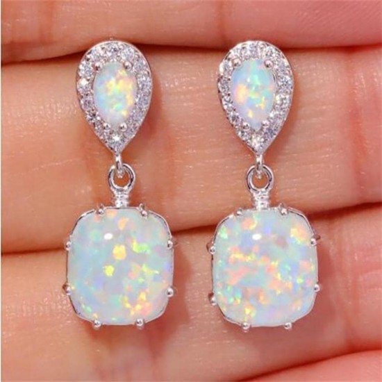 Elegant White Color Fire Opal Drop Earrings E-48W Elegant White Color Fire Opal Drop Earrings E-48W