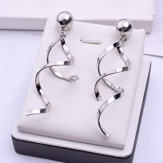 Spiral Retro Modern Silver Long Earrings E-54S Spiral Retro Modern Silver Long Earrings E-54S