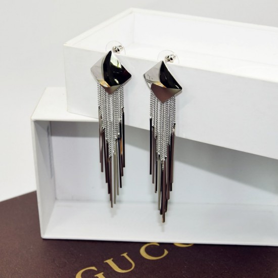 Long Drop Silver Square Tassel Earrings E-62S Long Drop Silver Square Tassel Earrings E-62S