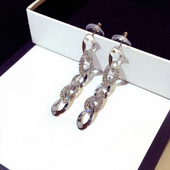 Rhinestone Arrow Hyperbole Long Silver Earrings E-65S Rhinestone Arrow Hyperbole Long Silver Earrings E-65S