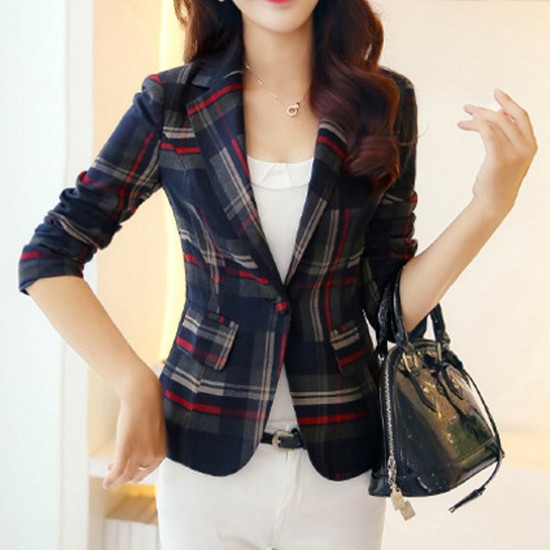 Women's Casual Plaid Print Slim Fir Blazer Jacket Coat WJ-45RD