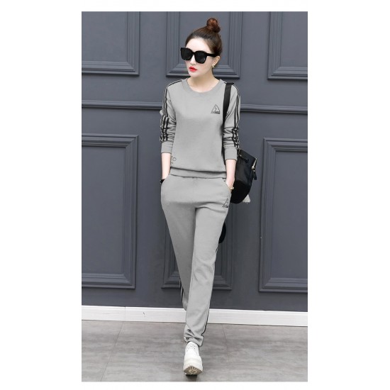 Grey with Black Contrast Two Piece Sweater Pants Track Suit WH-34GR