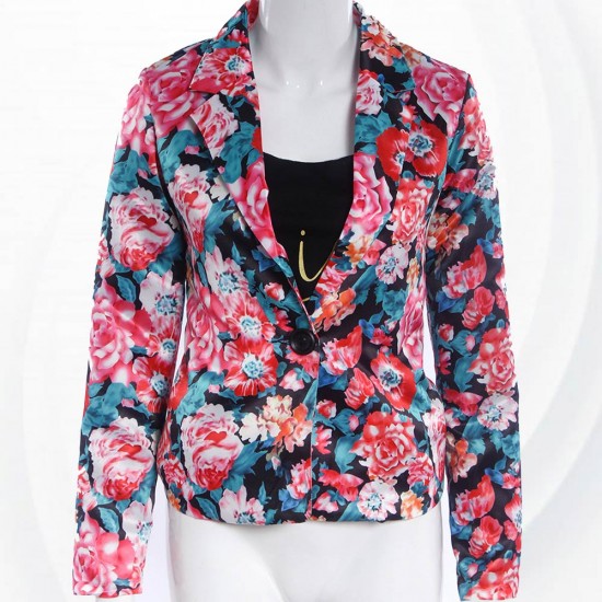 Flower Printed Women's Short Suit Jacket WJ-44MC
