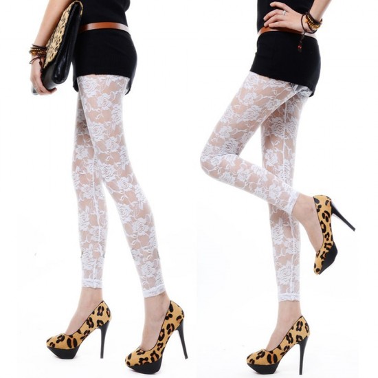Showing image for Women's New White Hollow Out Lace Leggings WC-211WT Women's New White Hollow Out Lace Leggings WC-211WT |image