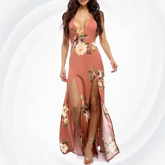 Women Long Floral Design Maxi Dresses WC-214