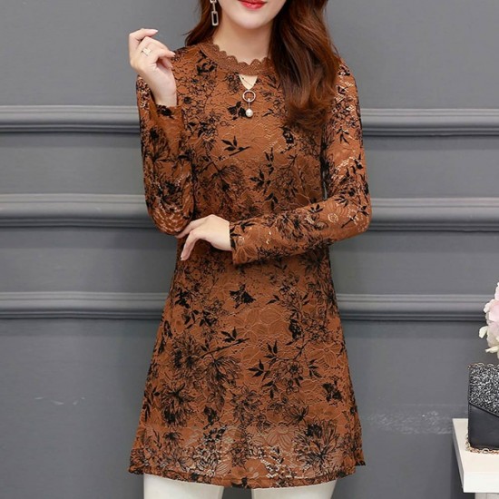 Lace Plus Velvet Bottoming Mini Brown Dress WC-260BR