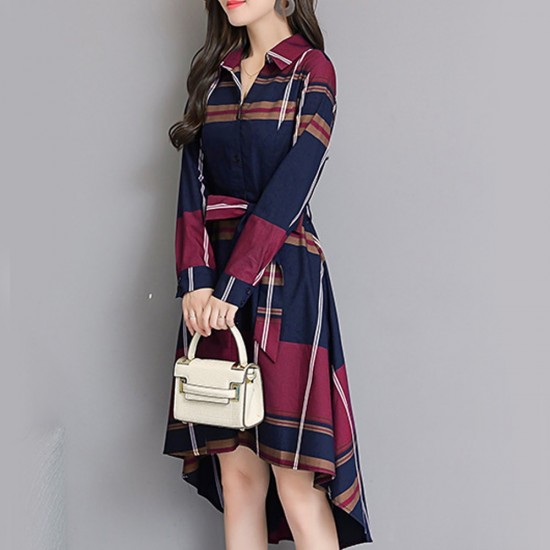 New Plaid Waist Stylish Irregular Long Section Red Dress WC-249RD New Plaid Waist Stylish Irregular Long Section Red Dress WC-249RD