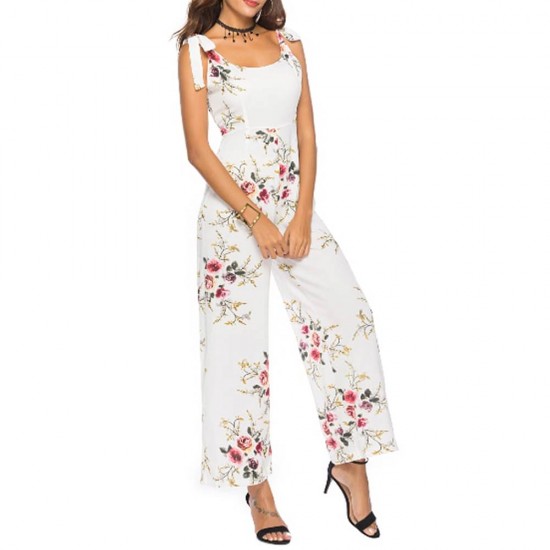 Voghtic Flower Printed Sleeveless White Jumpsuit WC-263W