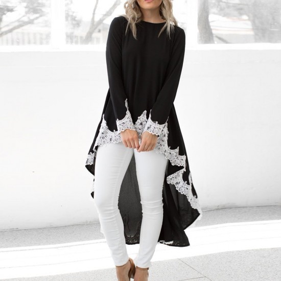 Casual Long Sleeved Irregular Lace Long Black Shrugs WC-259BK