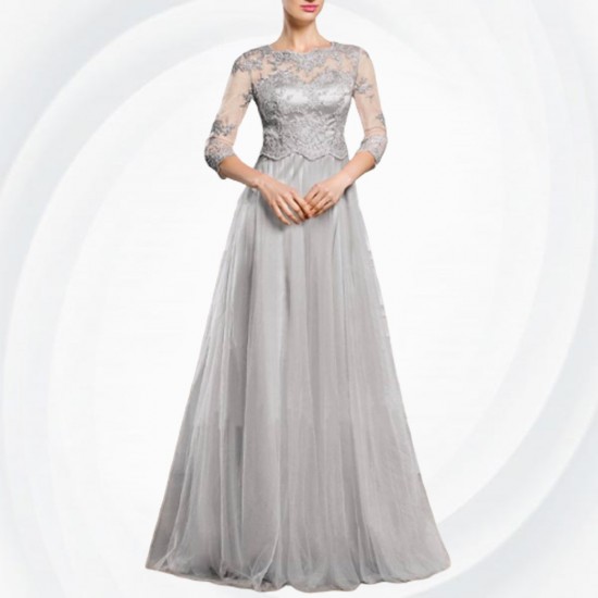 Lace Short sleeves Hollow-Out Gown White Maxi Dress WC-294S