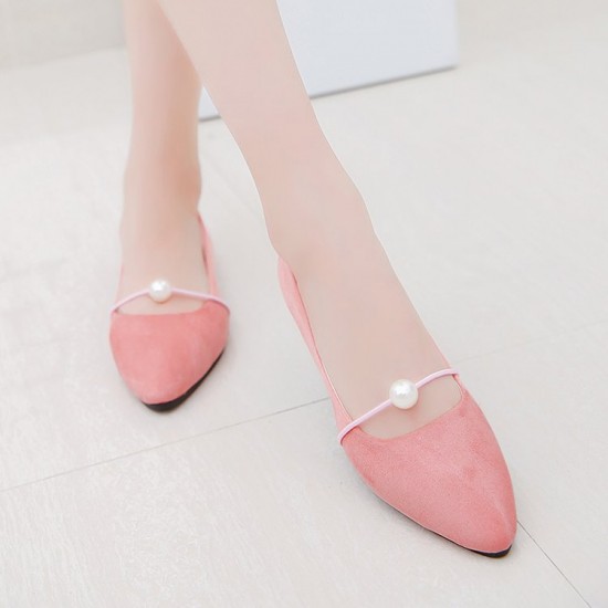 Beads Shallow Mouth Suede Pink Flat Shoes S-142PK