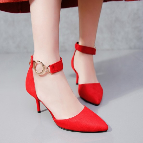 High Pointed Toe Suede Red Heels S-165RD
