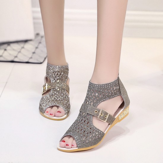 Rhinestone Fish Mouth Grey Flat Sandals S-159LG Rhinestone Fish Mouth Grey Flat Sandals S-159LG