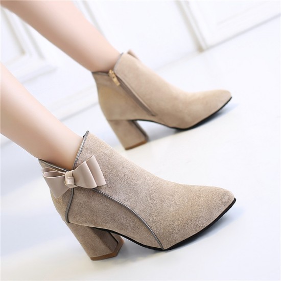 New Ladies Short Tube Thick Brown Boots S-149BR