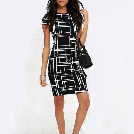 Black and White Print Pencil Dress WC-299BK