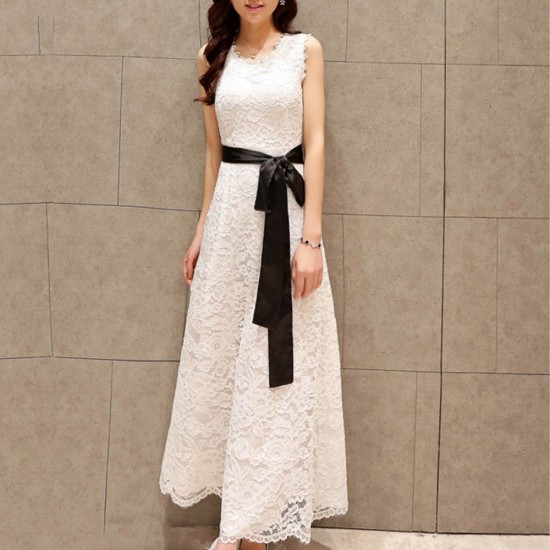 New White Lace Elegant Temperament Long Dress WC-345W 
