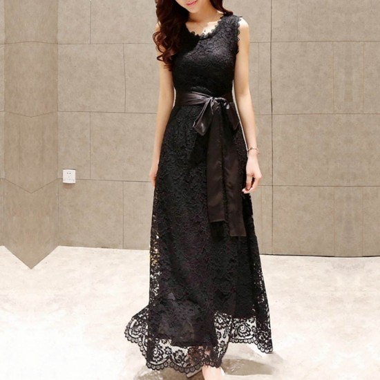 New White Lace Elegant Temperament Long Dress WC-345B