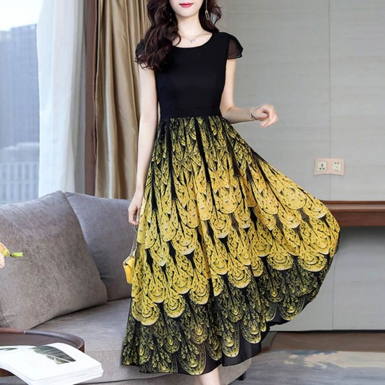 Summer Long Section Chiffon Yellow Beach Dress WC-356Y