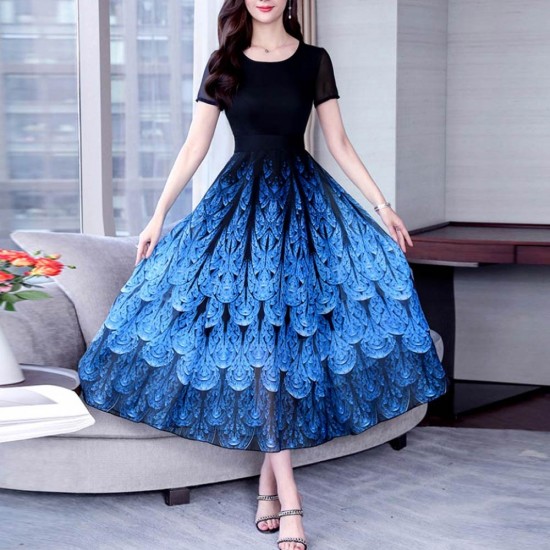 Summer Long Section Chiffon Yellow Beach Dress WC-356BL