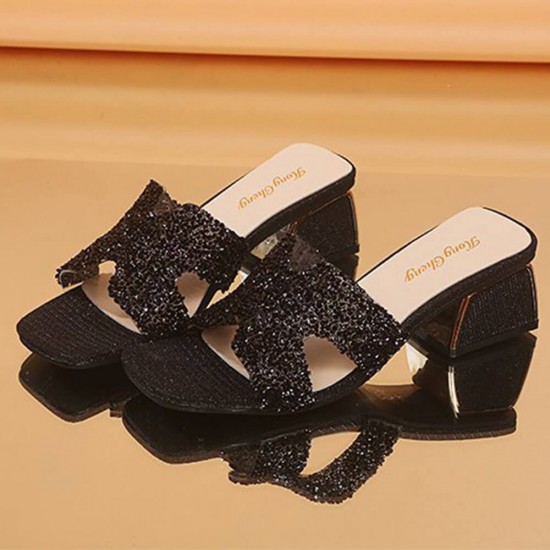 H Design Crystals Embellished High Heel Slippers S-199BK H Design Crystals Embellished High Heel Slippers S-199BK