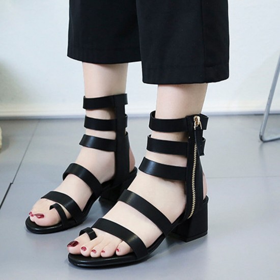 Summer Retro Hollow Wild Straps Round Head Sandals S-210BK