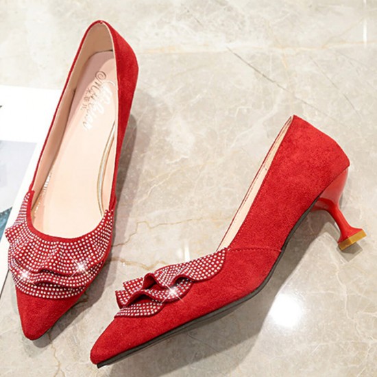 Rhinestone Designed Cute Pencil Heel Pointed Shoes S-190RD Rhinestone Designed Cute Pencil Heel Pointed Shoes S-190RD
