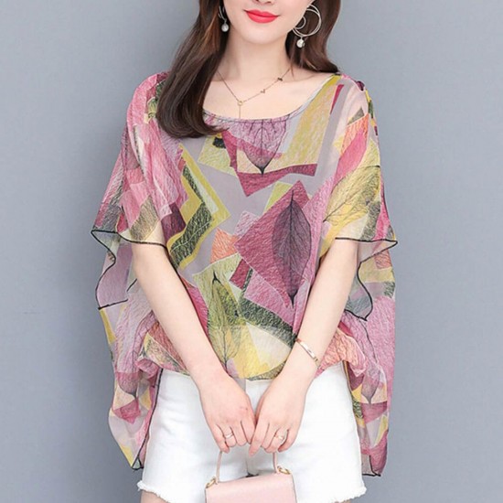 Irregular Printed Bell Sleeve Women Shirt WC-411